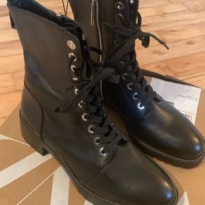 NWT Zara Micro-studded leather biker lug sole ankle boots Size 10